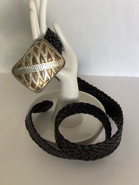 Chico’s Braided Black Belt Metal Buckle